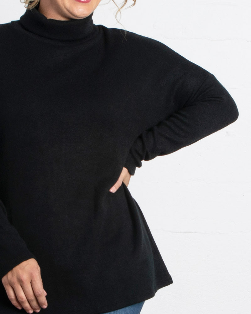 Long black turtleneck tunic top